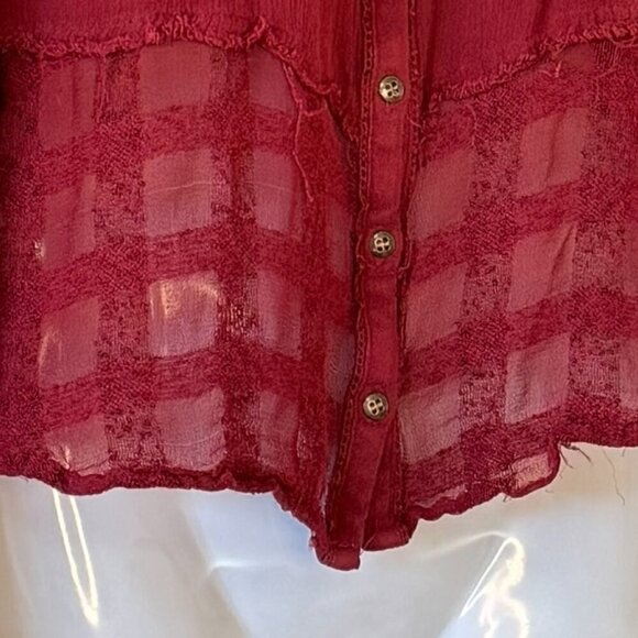 Free People Gauze Rainy Day Swing Blouse Oversized Burgundy Lace at Hem  Size XS - Picture 6 of 10